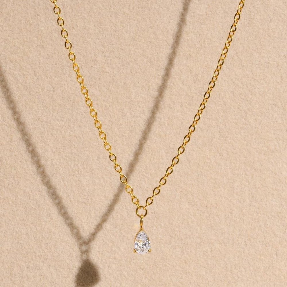 Stainless Steel Cubic Zirconia Water Drop Minimalist Necklace